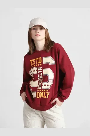 ONLY Maroon Printed Oversized Sweatshirt