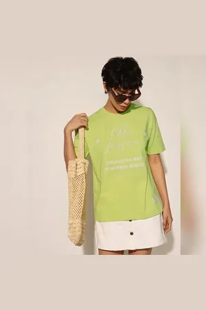 ONLY Green Printed Oversized Cotton T-shirt