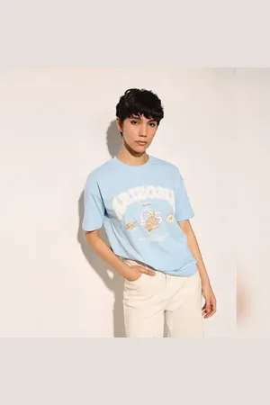 ONLY Blue Printed Cotton T-shirt