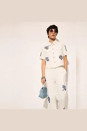 ONLY White Embroidered Cropped Shirt