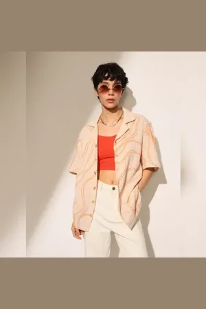 ONLY Beige Embroidered Oversized Shirt