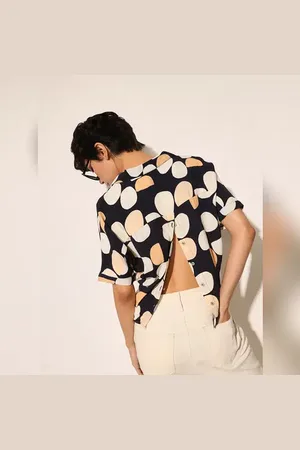 ONLY Navy Blue Printed Viscose Shirt