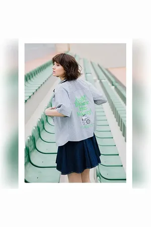 ONLY Peanuts Blue Striped Cotton Shirt