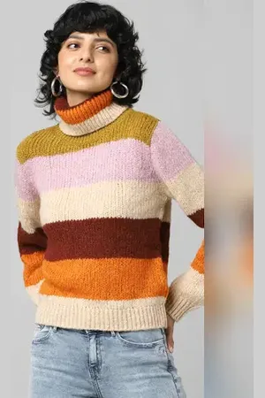 ONLY Brown Striped Roll Neck Pullover