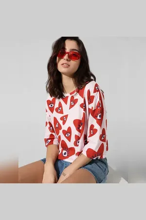ONLY Red Printed Boxy Fit T-shirt