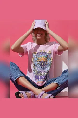 ONLY Pink Printed Washed T-shirt