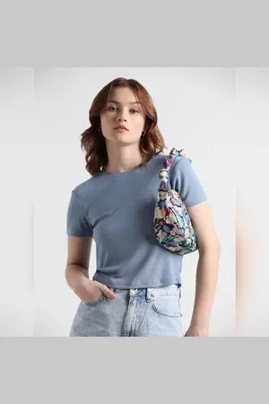 ONLY Blue Ribbed Cropped Top