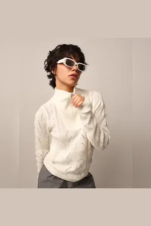 ONLY White Zip Neck Pullover