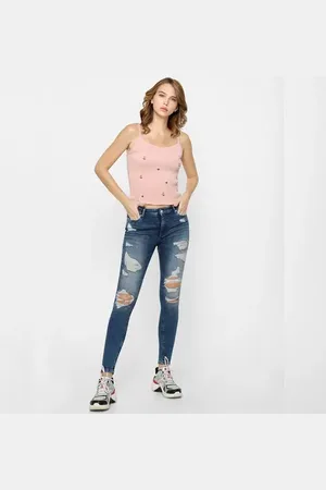 ONLY Blue High Rise Ripped Skinny Jeans