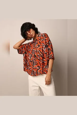ONLY Orange Printed Crinkle Shirt