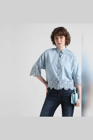ONLY Blue Embroidered Denim Shirt