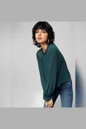 ONLY Dark Green Pleated Top