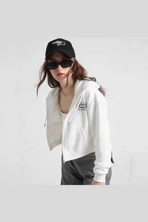ONLY White Zip-Up Hooded Sweatshirt