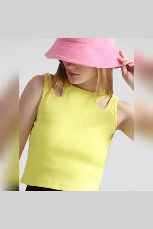 ONLY Yellow Ribbed Cut-Out Tank Top