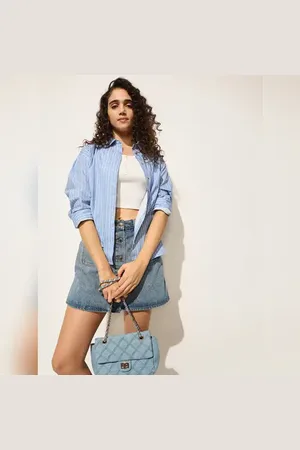ONLY Blue Striped Cotton Shirt