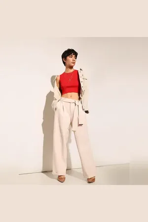ONLY Beige High Rise Belted Pants