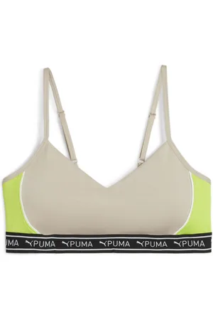 Puma - Studio Granola light support strappy sports bra in muted khaki-Green