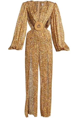 Bronx and Banco Women Jumpsuits - Tiger Abstract Silk-Blend Cut-Out Jumpsuit