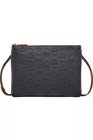 MCM Calfskin Ottomar Monogram Medium Millie Crossbody Bag Black