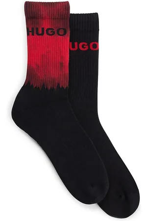 HUGO Intarsia-knit-logo Two-pack Socks in Black for Men