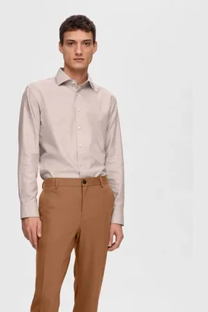 SELECTED Brown Wrinkle Free Full Sleeves Shirt