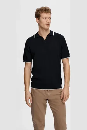 SELECTED Dark Blue Knit Polo T-shirt