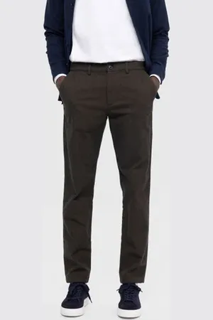 SELECTED Dark Green Mid Rise Slim Brushed Pants