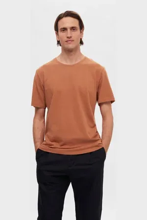 SELECTED Brown Crew Neck T-shirt