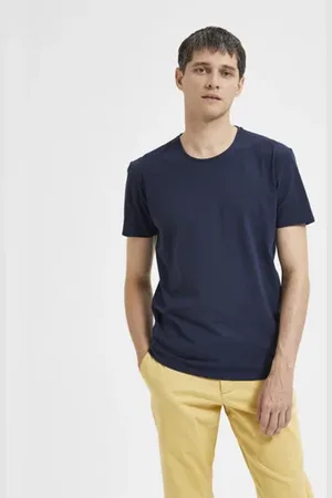 SELECTED Blue Organic Cotton Crew Neck T-shirt