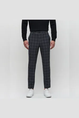 SELECTED Grey Mid Rise Check Tailored Trousers