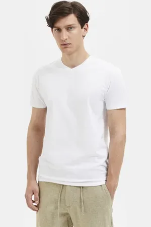 SELECTED White Organic Cotton V-Neck T-shirt