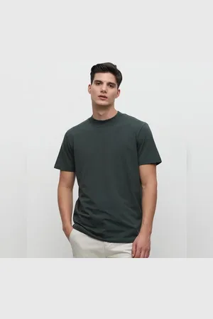SELECTED Dark Green Solid Crew Neck T-shirt