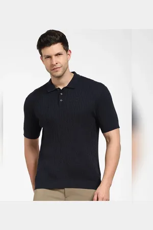 SELECTED Navy Blue Cable Knit Polo T-shirt