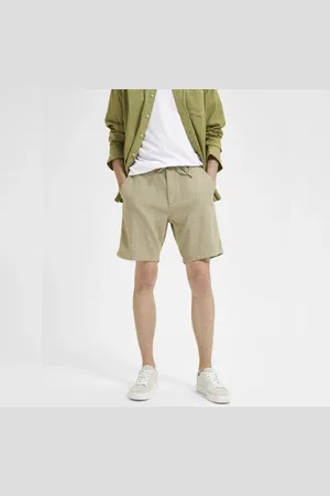 SELECTED Green Mid Rise Linen Shorts