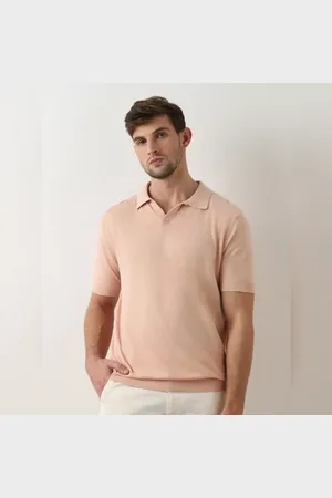 SELECTED Peach Linen Polo T-shirt