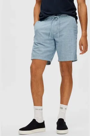 SELECTED Light Blue Mid Rise Drawstring Linen Shorts