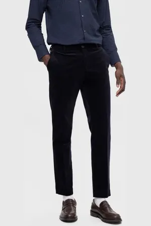 SELECTED Dark Blue Mid Rise Corduroy Slim Fit Trousers