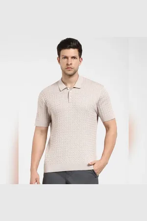 SELECTED Beige Cable Knit Polo T-shirt
