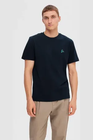 SELECTED Dark Blue Embroidered Print T-shirt