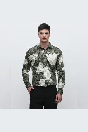 SELECTED Green Floral Print Cotton Shirt