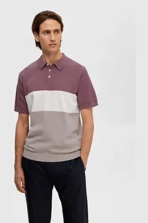 SELECTED Mauve Colourblocked Polo T-shirt