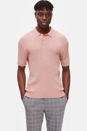 SELECTED Pink Cable Knit Polo T-shirt