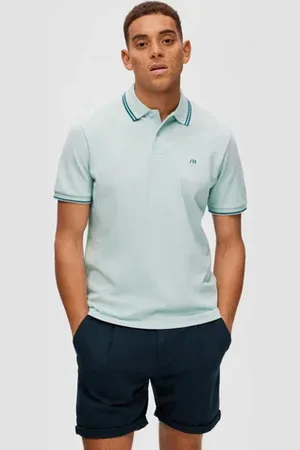 SELECTED Blue Organic Cotton Polo T-shirt