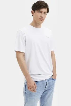 SELECTED White Logo Print Crew Neck T-shirt