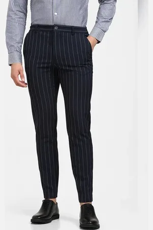 SELECTED Navy Blue Mid Rise Striped Slim Trousers