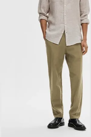 SELECTED Green Mid Rise Linen Pants