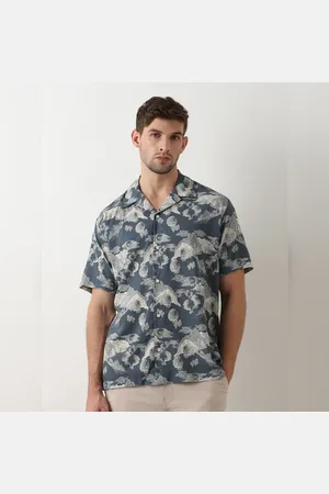 SELECTED Dark Grey Printed Cuban Collar Shirt