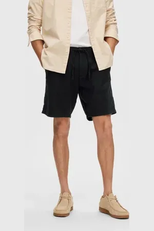 SELECTED Black Mid Rise Linen Shorts
