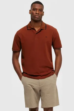 SELECTED Rust Brown Contrast Tipping Polo T-shirt