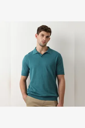 SELECTED Turquoise Linen Polo T-shirt